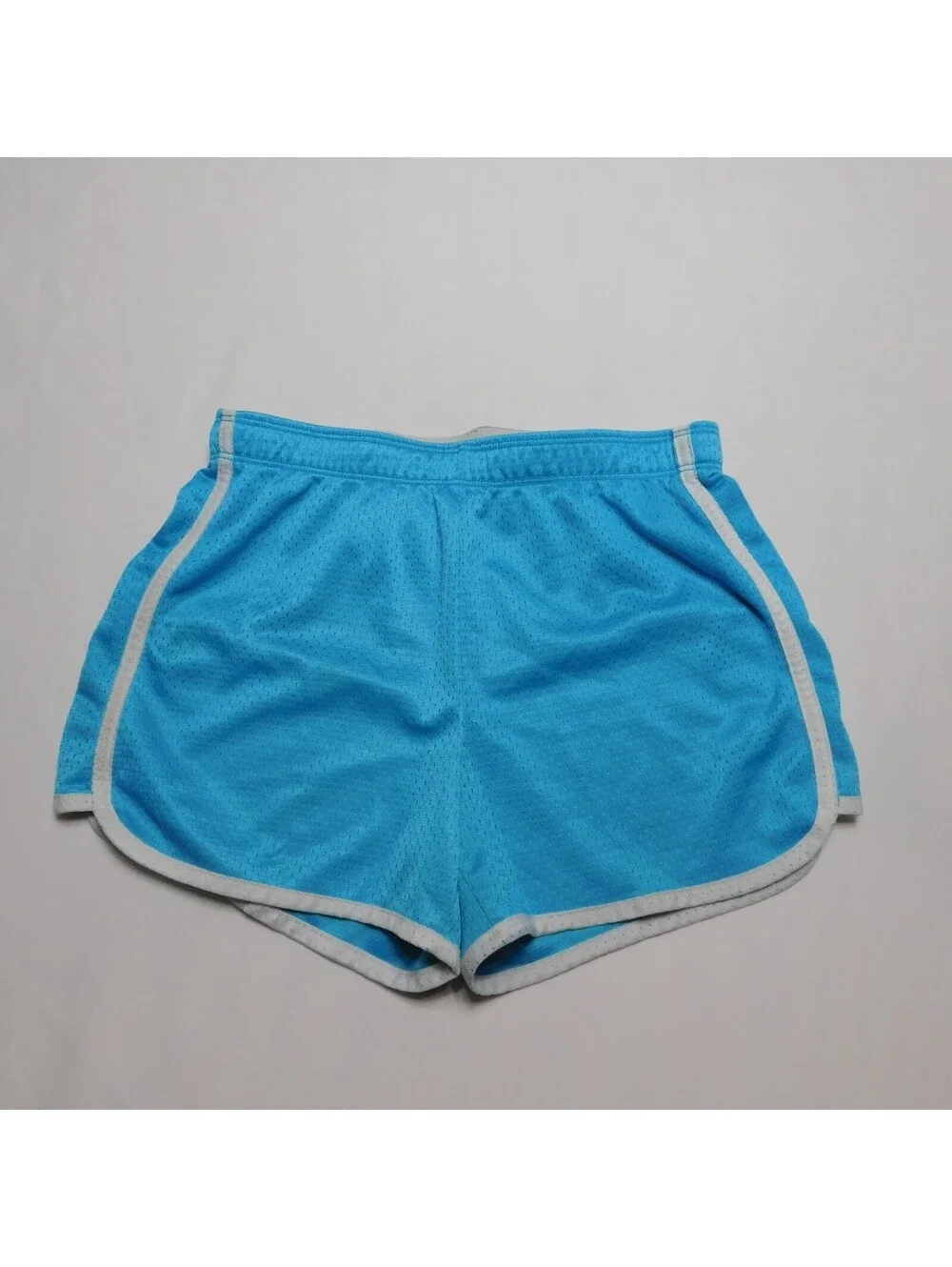 Justice Girls Size 12 Blue Mesh Running Shorts Elastic Logo Waistband Athletic
